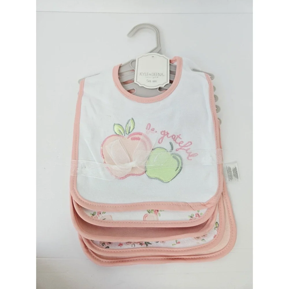 Kyle & Deena Baby Bibs 5 Pack Be Grateful apple peach NWT